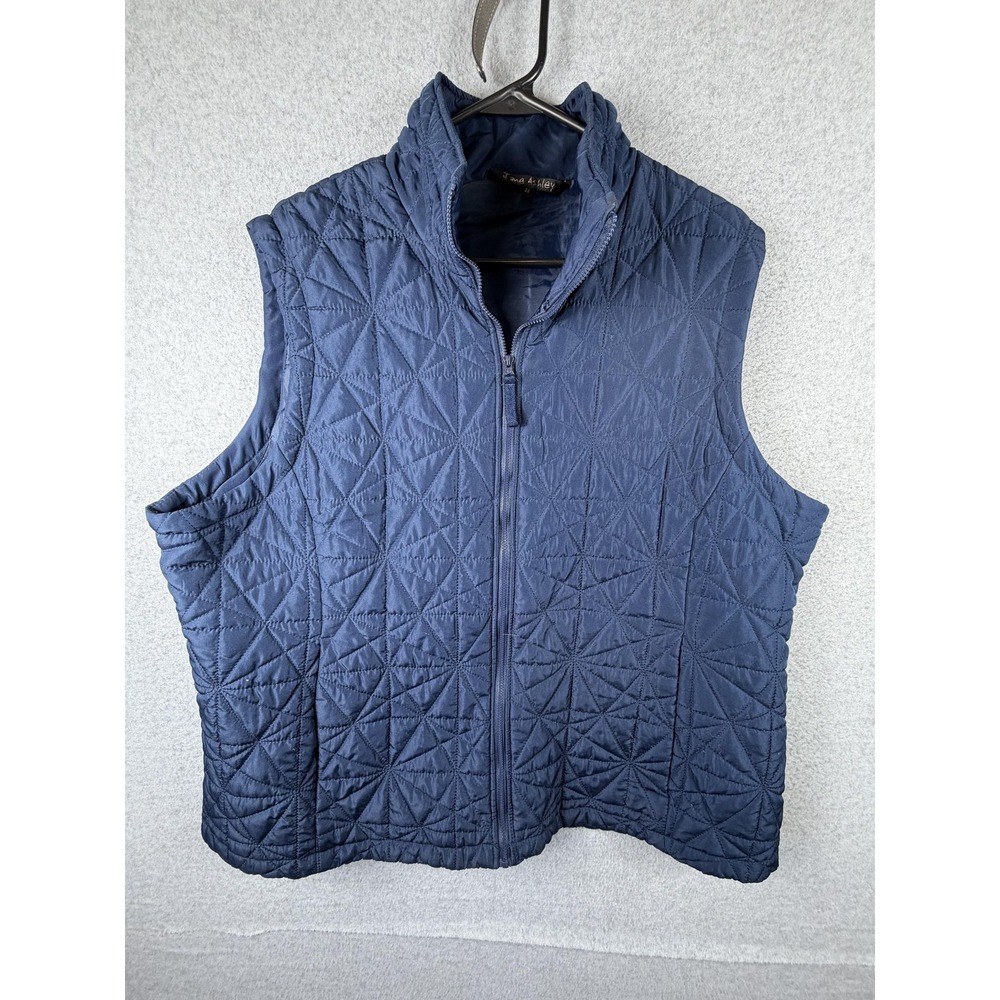 Jane Ashley Vest Womens 2X Blue‎ Quilted Full Zip Pockets Microfiber Warm Layer